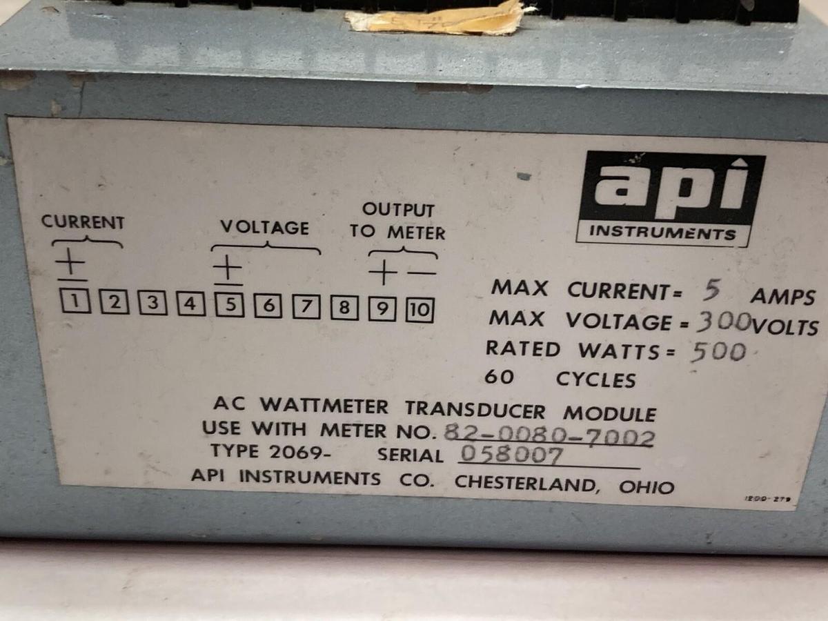 Used Api Instruments,Type 2069 82-0080-7002,AC Wattmeter Transducer Module 5A 300V Ma