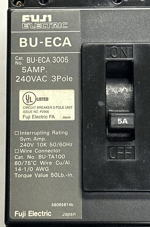 Used FUJI ELECTRIC,BU-ECA-3005,CIRCUIT BREAKER 5A 240V 3P