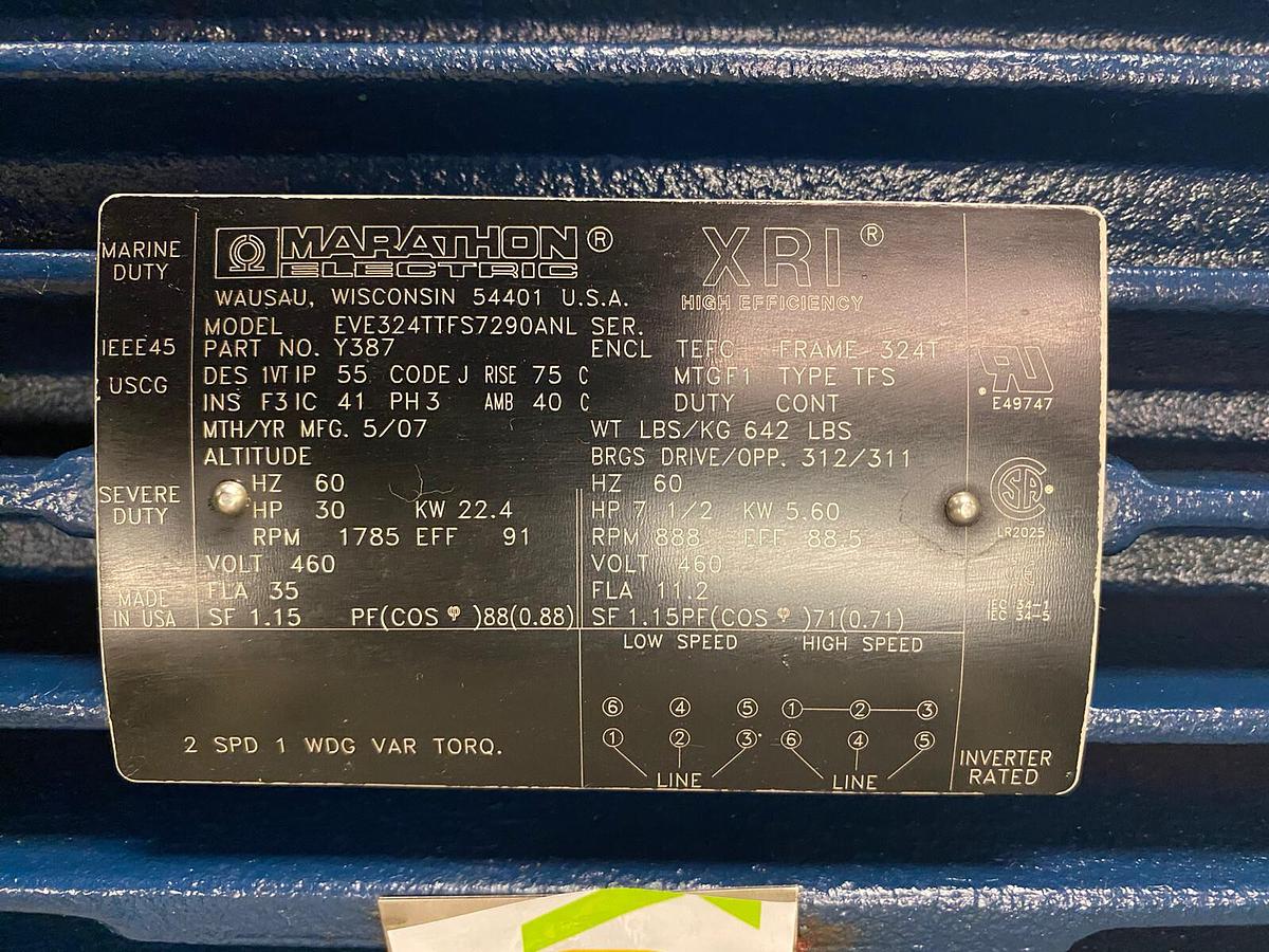 MARATHON,Y387, 30HP MARINE SEVERE DUTY XRI MOTOR 1785RPM 460V 324T