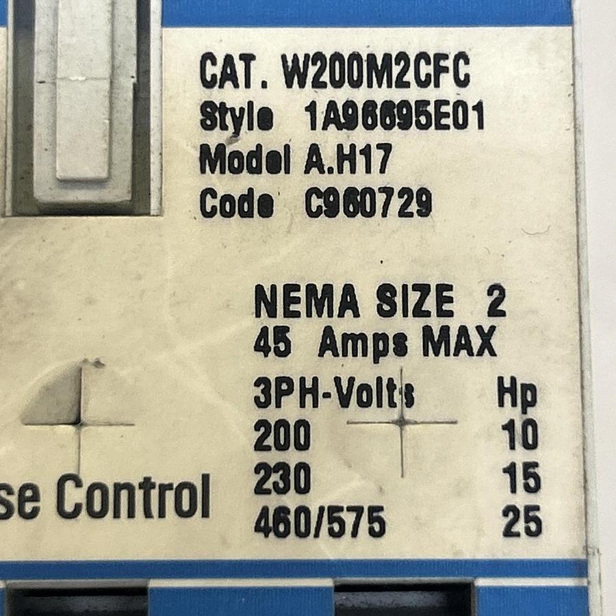 Used WESTINGHOUSE,W200M2CFC,SIZE 2 MOTOR STARTER