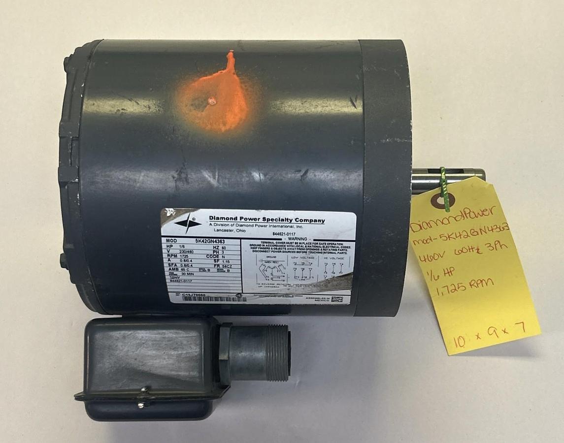 Used DIAMOND POWER,5K42GN4363,MOTOR 1/6HP 230/460V 1725RPM 3PH 56CZ FRAME