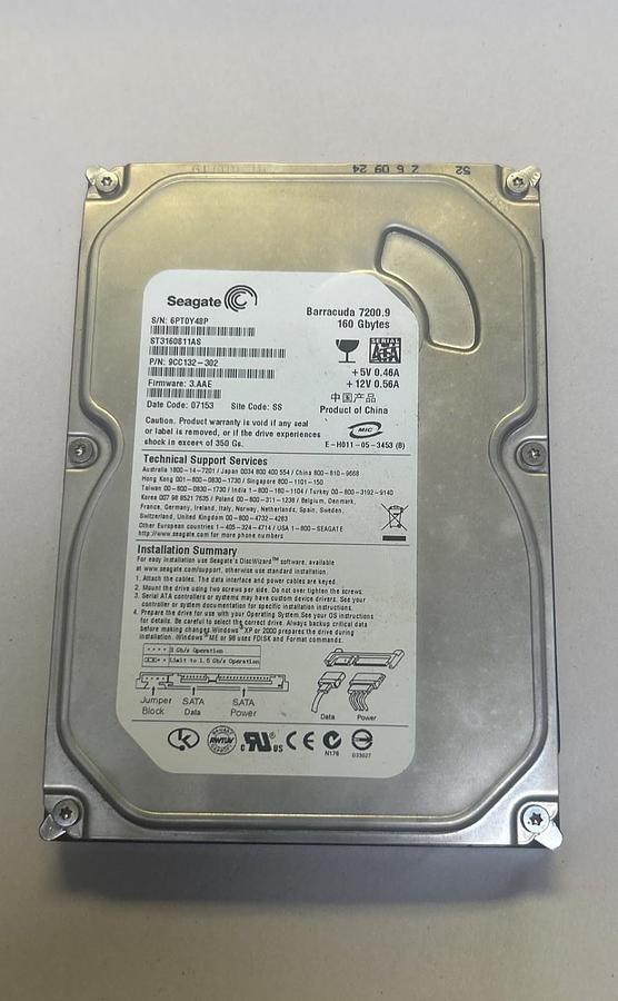 Used SEAGATE,9CC132-302,HARD DRIVE 160GB