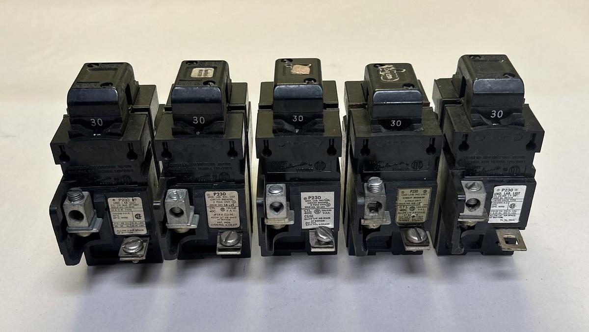 Used ITE,P230,PUSHMATIC CIRCUIT BREAKER 30A 120/240V 2P LOT OF 5