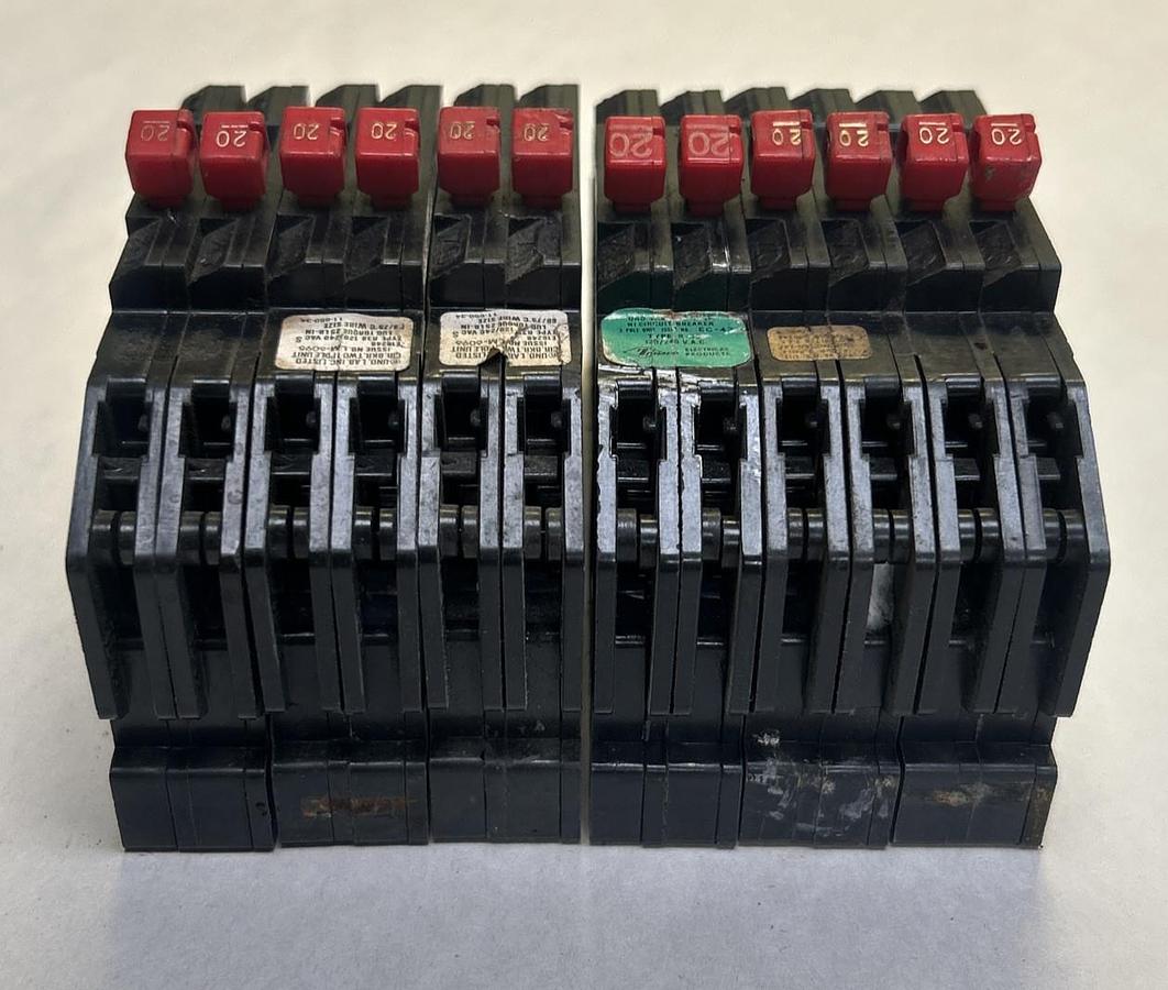 Used ZINSO CHALLENGER SYLVANIA,R-38,TANDEM CIRCUIT BREAKER 20A 120/240V 2P LOT OF 6