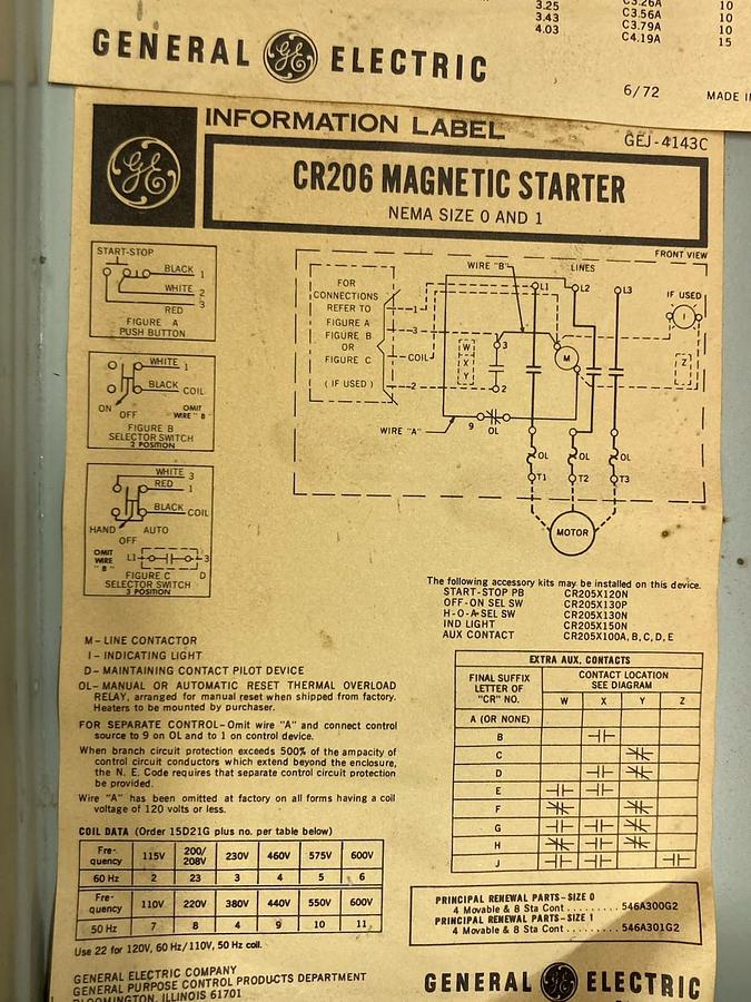 Used General Electric,CR206B1,NEMA Size 0 Enclosure Single Phase Magnetic Starter