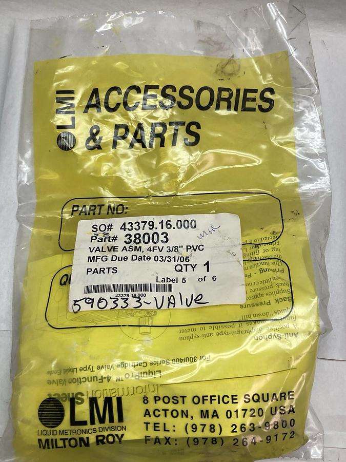 Used LMI,Part 38003,Valve Assembly 4FV 3/8"