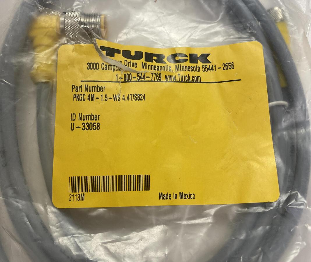 TURCK,PKGC 4M-1.5-WS 4.4T/S824,HYBRID MOLDED CORDSETS LOT OF 2 NEW