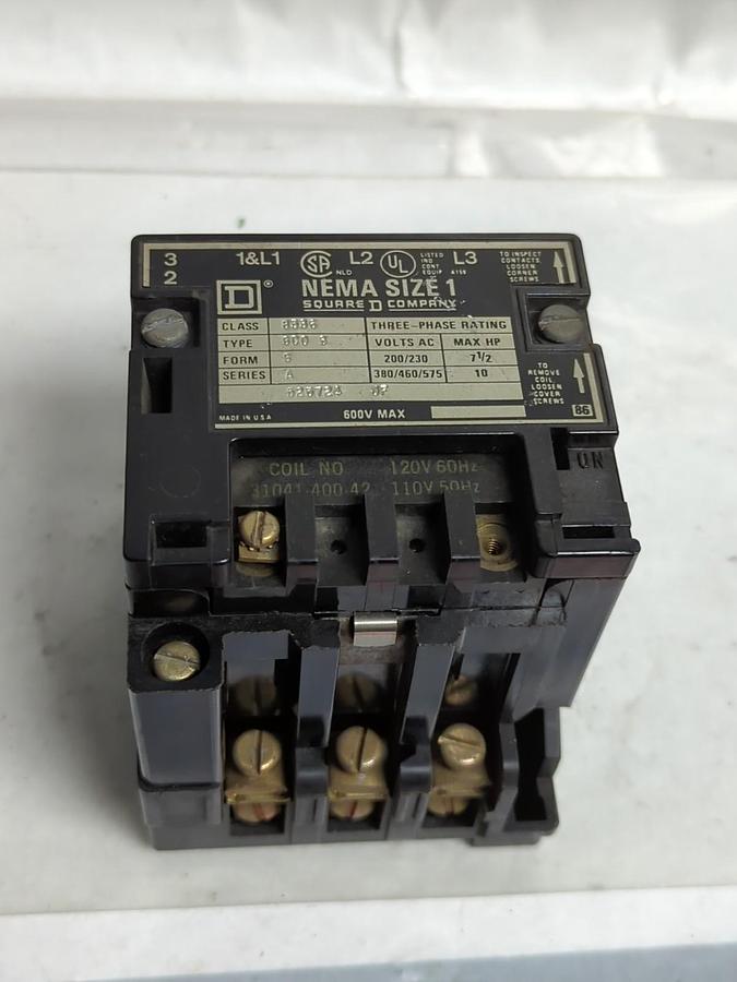 Used SQUARE D,8536-SC03,CONTACTOR SERIES A SIZE 1 PRE-OWNED