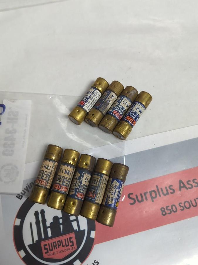 Used COOPER BUSSMANN,FRN-15,FUSETRON 15 AMP FUSE LOT OF 9 PRE-OWNED