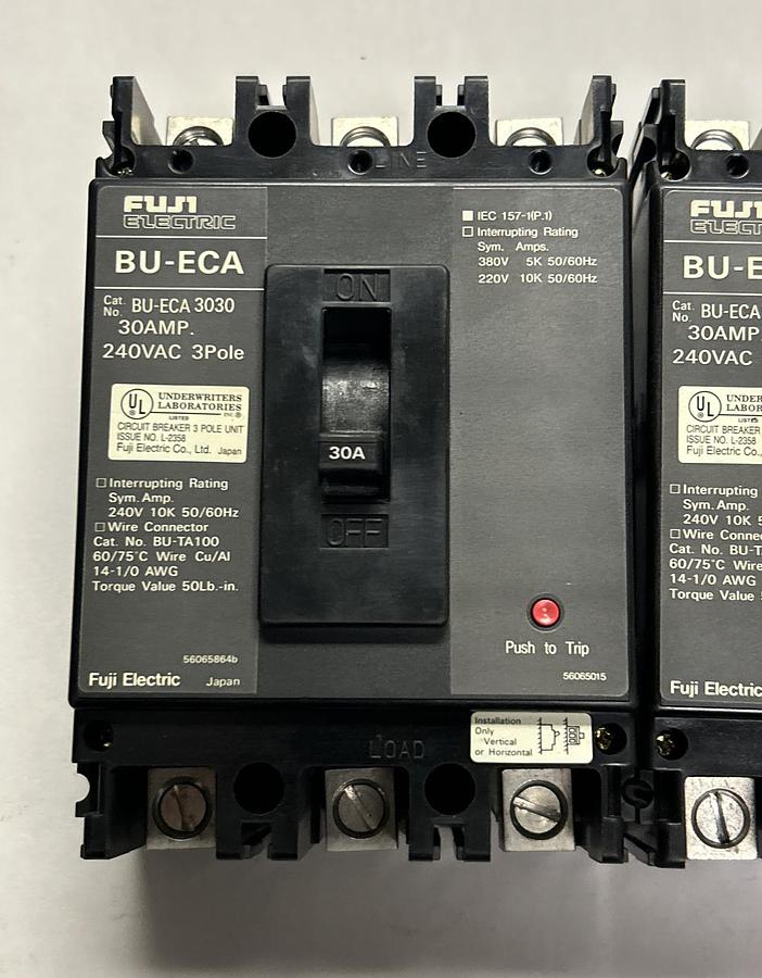 Used FUJI ELECTRIC,BU-ECA-3030,CIRCUIT BREAKER 30A 240V 3P LOT OF 2