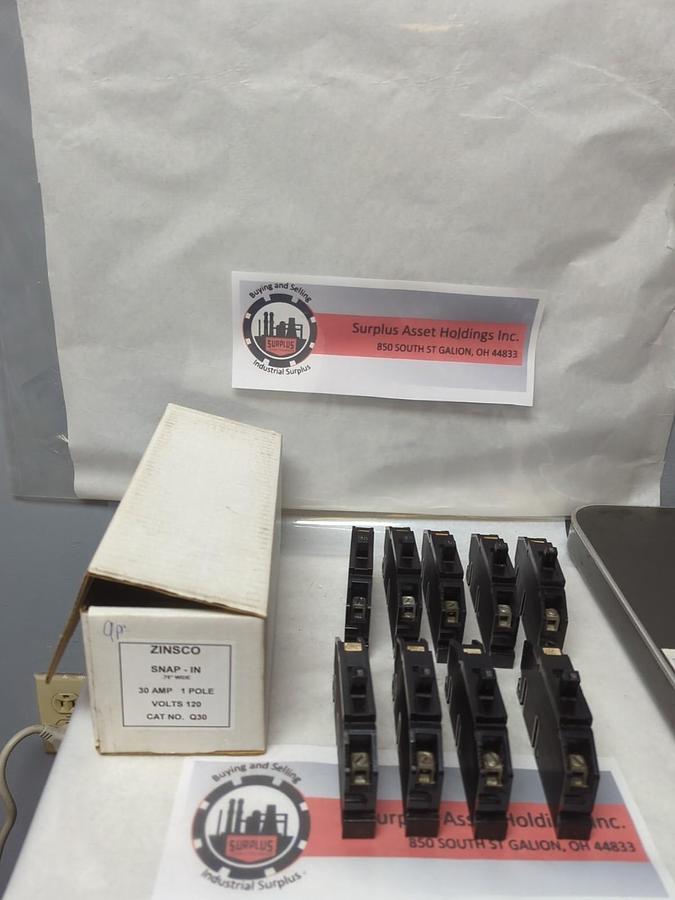 Used ZINSCO,Q30,CIRCUIT BREAKER 30 AMP 1-POLE LOT OF 9 PRE-OWNED