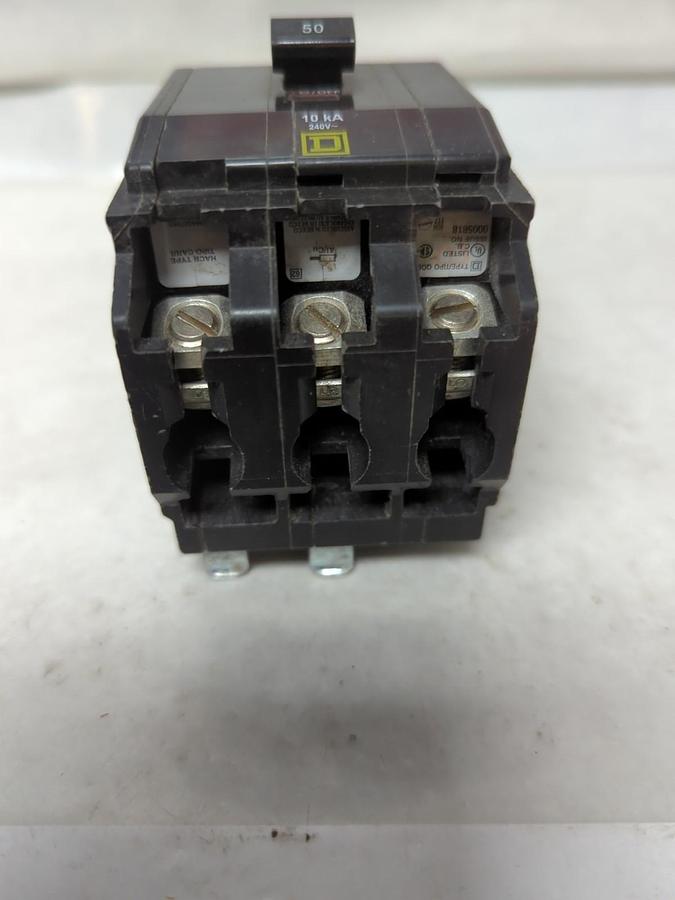 Used SQUARE D,QOB50,CIRCUIT BREAKER 50 AMP 3-POLE PRE-OWNED