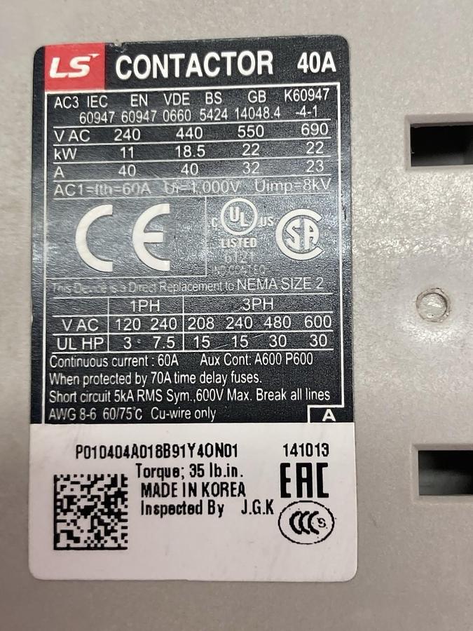 Metasol,MC-40a,Contactor Nema Size 2 40A