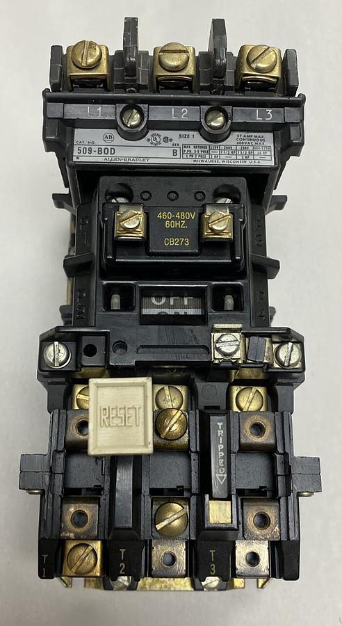 Used Allen-Bradley,509-B0D,Series B Size 1 Motor Starter 27AMP 600V 3 Pole 460V Coil