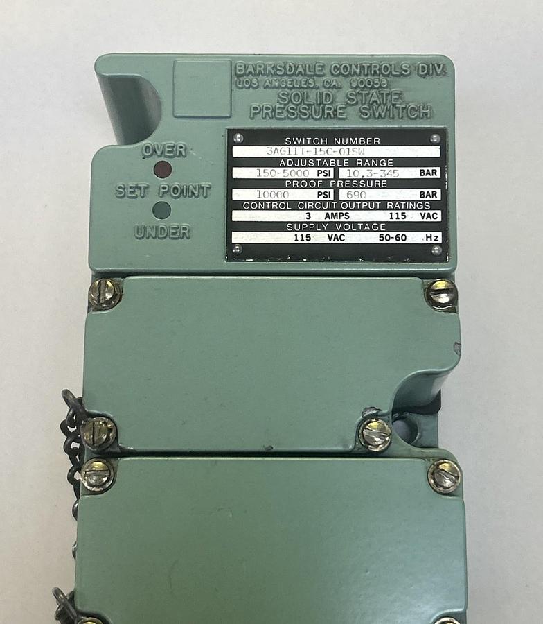Used BARKSDALE,3AG11T-15C-01SW,SOLID STATE PRESSURE SWITCH