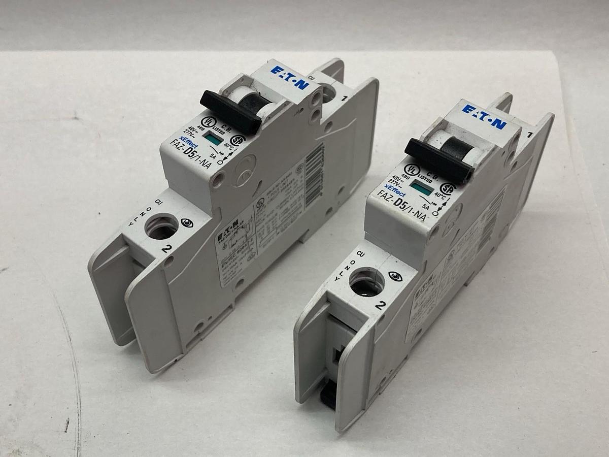 Used Eaton,FAZ-D5/1-NA,1-Pole Circuit Breaker 5A 277V Moeller Series LOT OF 2