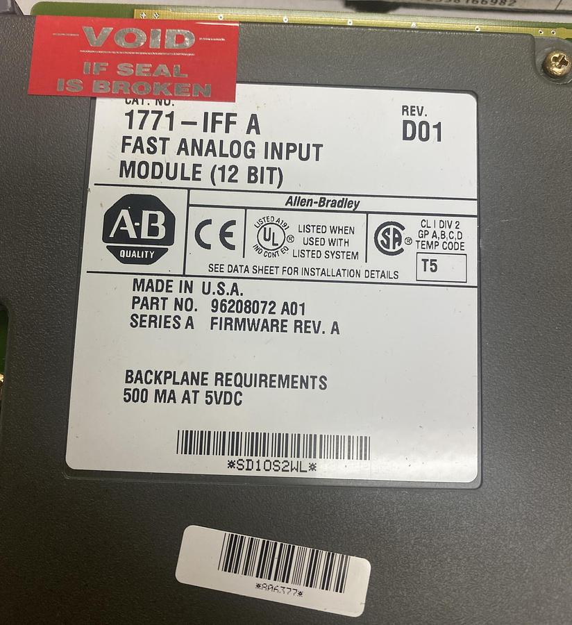 Allen Bradley,1771-IFF,Ser A Fast Analog Input Module NOS
