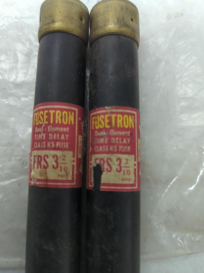 Used COOPER BUSSMANN,FRS-3-2/10,FUSETRON 3-2/10 AMP FUSE LOT OF 2 PRE-OWNED