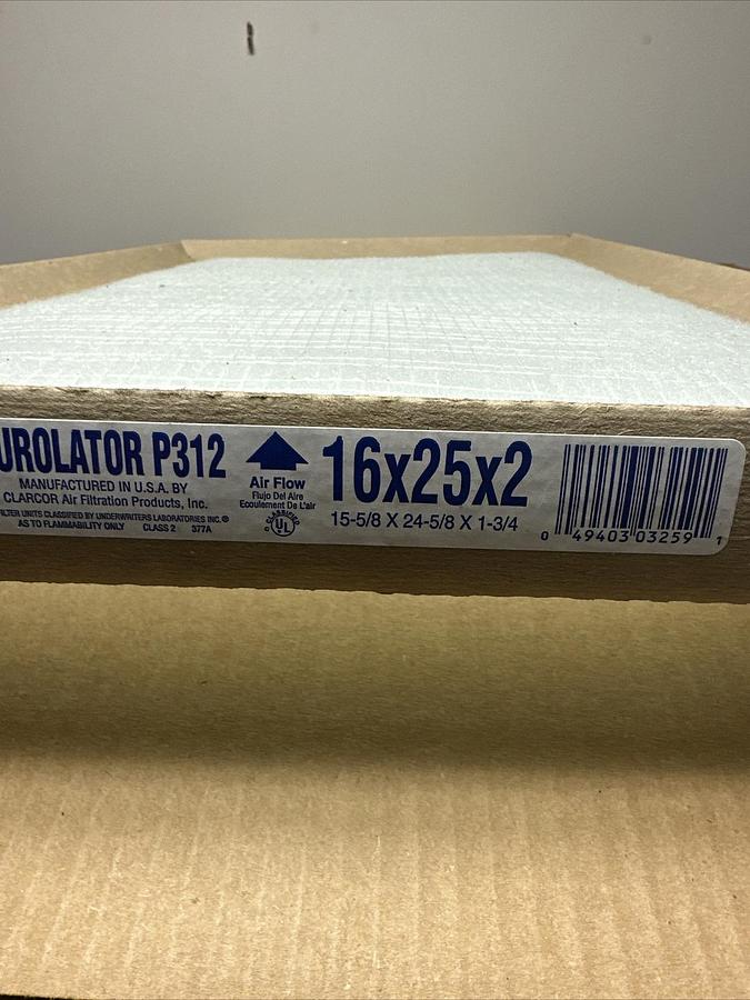 Purolator,P312-STD2 16X25X2,Air Filter box of 12