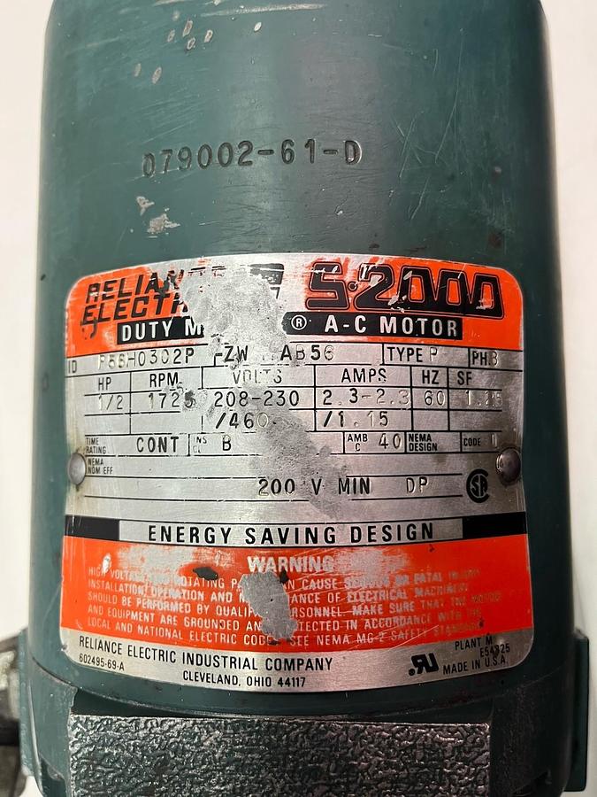 Used RELIANCE,P56H0302P,DUTY MASTER S-2000 MOTOR 1/2HP 3PH 1725RPM AB56