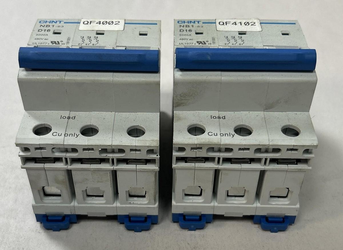 Used CHINT,NB1-63,CIRCUIT BREAKER 16A 480V 3P LOT OF 2