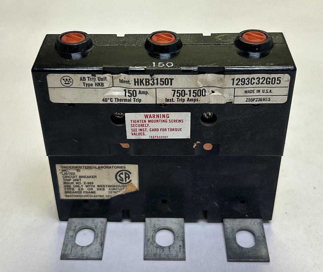 Used WESTINGHOUSE,HKB3150T,TRIP UNIT 150A 3P