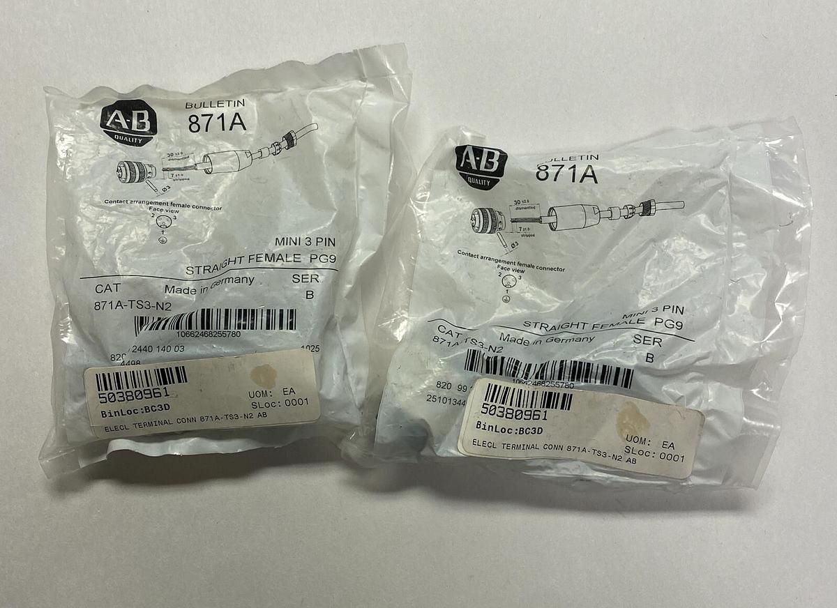 ALLEN BRADLEY,871A-TS3-N2,SER B QUICK DISCONNECT LOT OF 2 NEW
