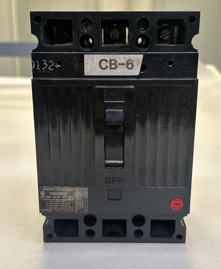 Used GENERAL ELECTRIC,TED136050,CIRCUIT BREAKER 50A 600V 3P