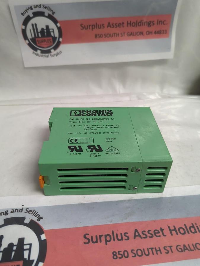 Used PHOENIX CONTACT,CM 50-PS-120-230AC/24DC/2 5,POWER SUPPLY TYPE 29 39 04 3