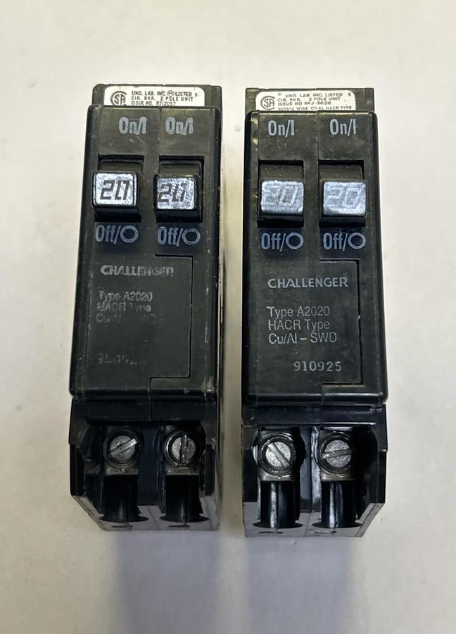 Used CHALLENGER,A2020,TANDEM CIRCUIT BREAKER 20A 120/240V 2P LOT OF 2