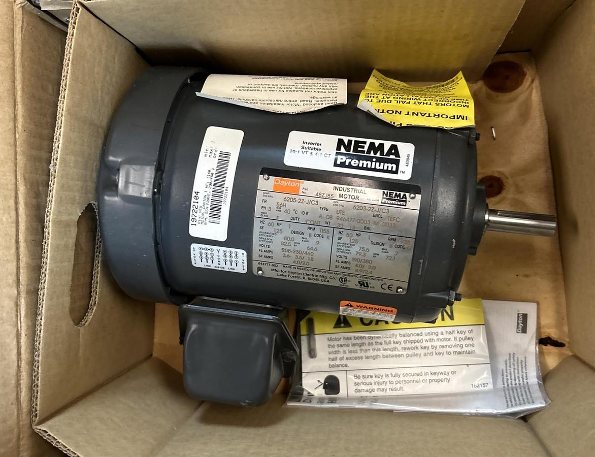 DAYTON,48ZJ85,INDUSTRIAL MOTOR 1HP 1155RPM 208-230/460V 56H FRAME NOS