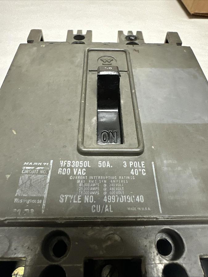 Used Westinghouse,HFB3050L3,50 Amp 3 Pole Circuit Breaker