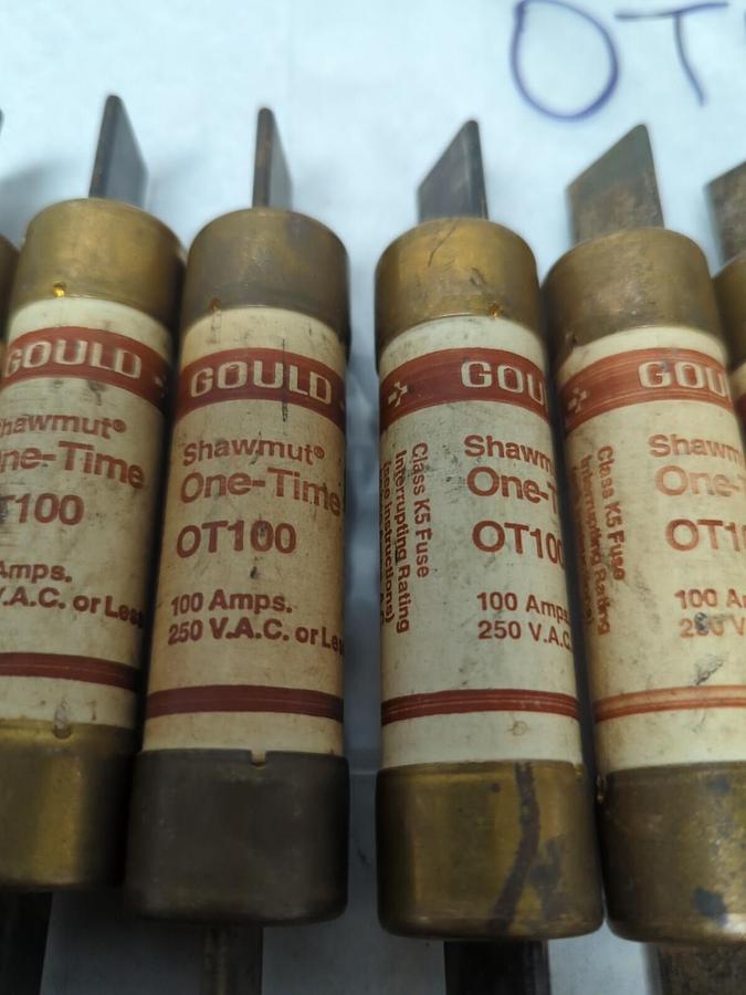 Used GOULD SHAWMUT,OT100,ONE-TIME 100 AMP FUSE LOT OF 6 PRE-OWNED