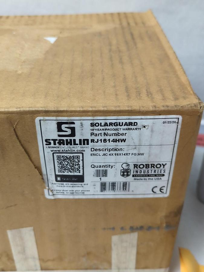 STAHLIN,RJ1614HW,FIBERGLASS ENCLOSURE 4X16X7 GHW NOS