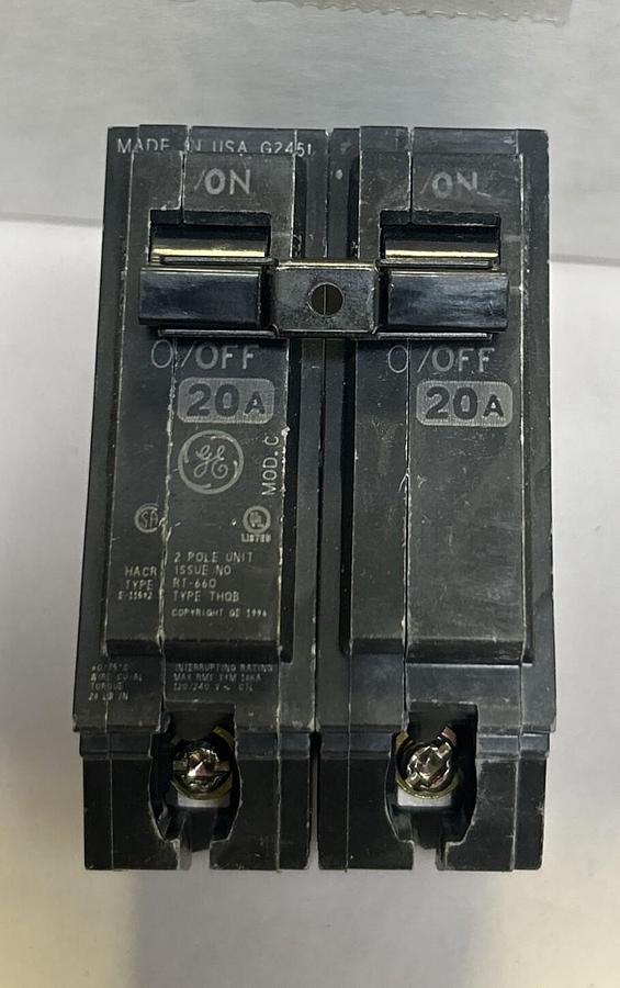 Used GENERAL ELECTRIC,THQB2120,CIRCUIT BREAKER 20A 120/240V 2P LOT OF 12