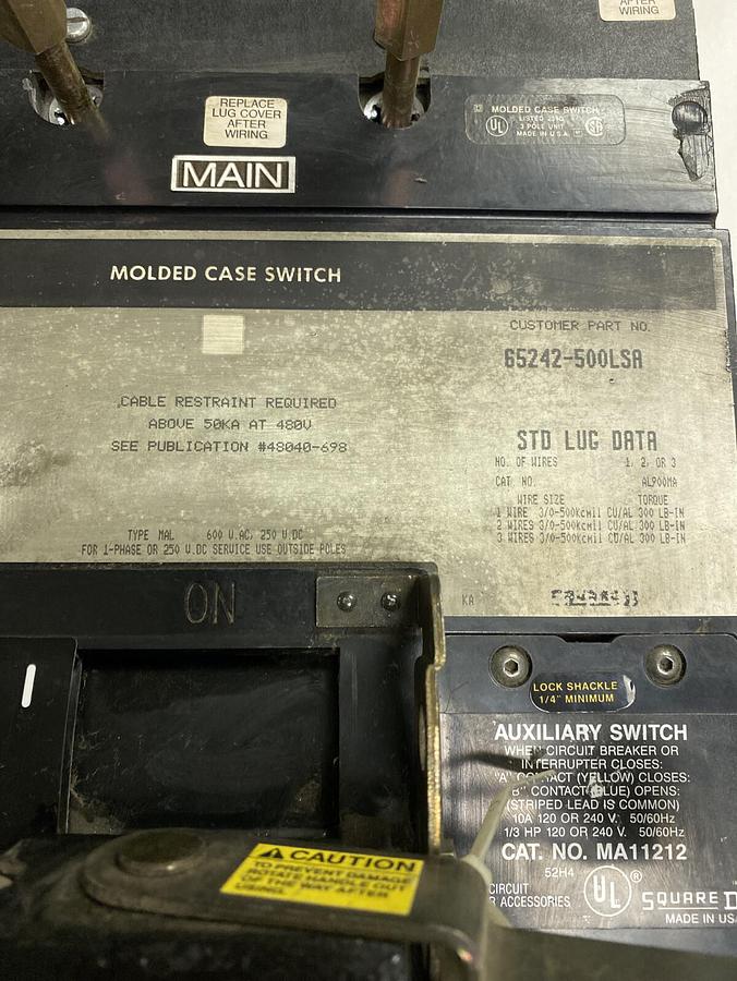 Used Square D,MHP360008MMT1212,Circuit Breaker 800AMP 600V