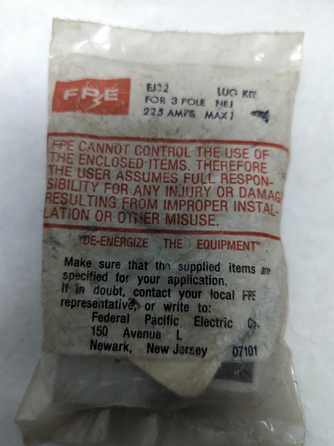 FEDERAL PACIFIC/FPE,EJ32,LUG KIT 3-POLE 225 AMP NEW