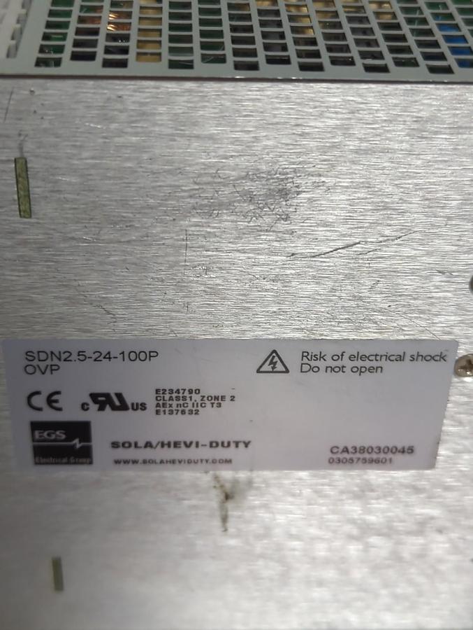 Used SOLA,SDN2.5-24-100P,POWER SUPPLY 24VDC/2.5A PRE-OWNED