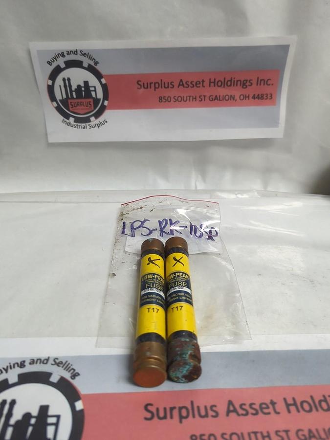 Used COOPER BUSSMANN,LPS-RK-10SP,LOW-PEAK 10 AMP FUSE LOT OF 2 PRE-OWNED