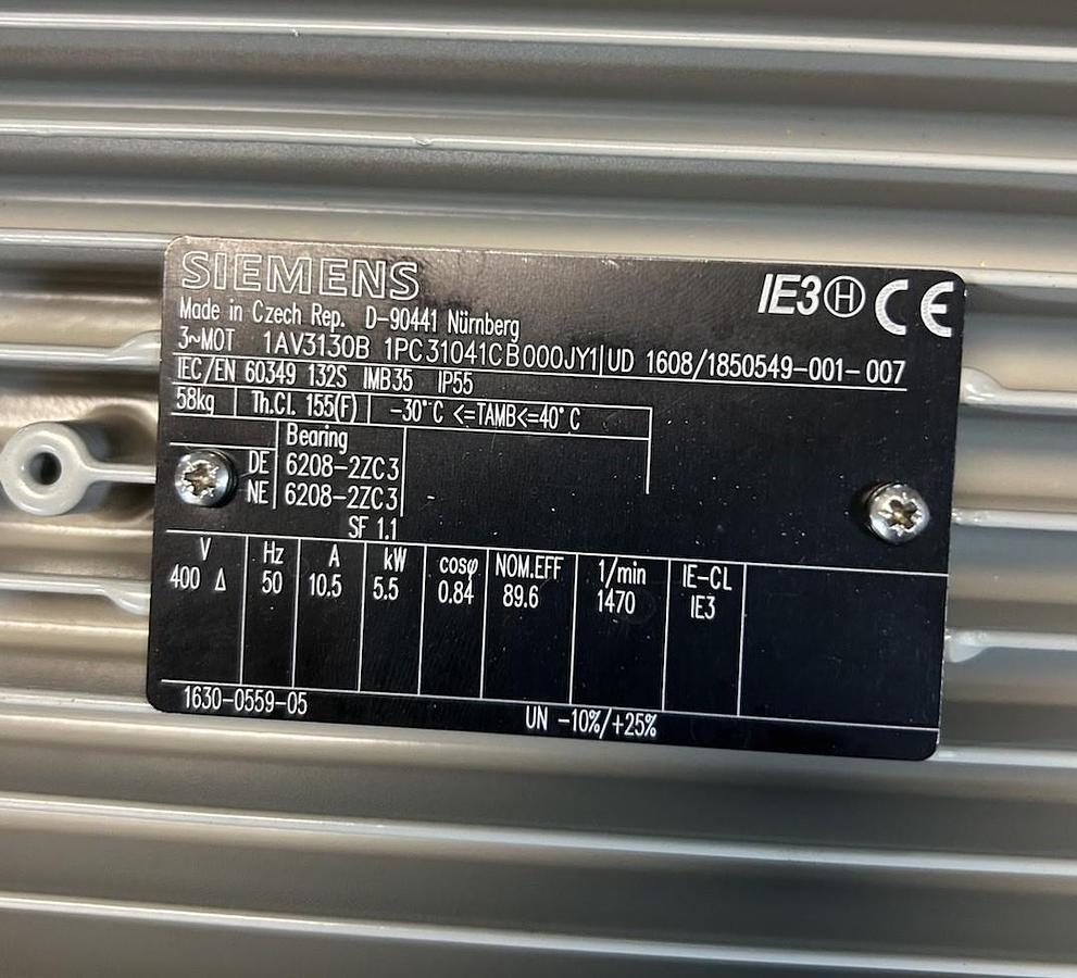 SIEMENS,1AV3130B-1PC31041CB000JY1,MOTOR 5.5KW 400V 1470RPM 3PH 132S FRAME