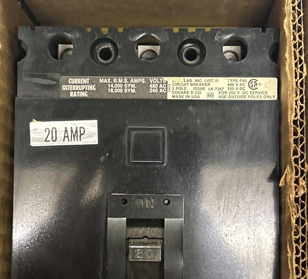SQUARE D,FAL34020,CIRCUIT BREAKER 20A 480V 3P NOS