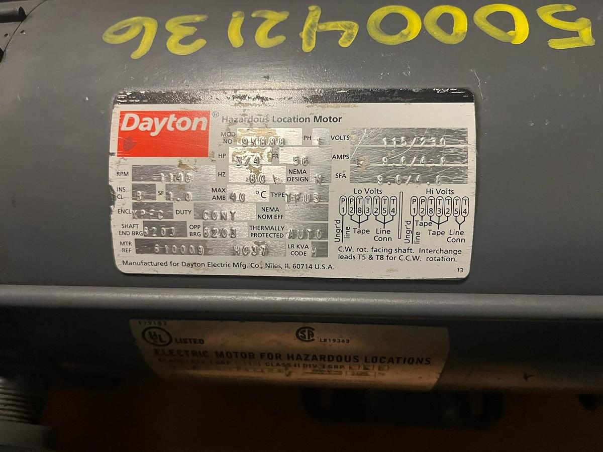 DAYTON,9K888,EXPLOSION PROOF MOTOR XPFC TFU3 3/4HP 1140RPM 3PH 1PH 115/230V 56