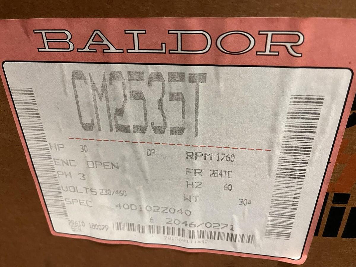 Used BALDOR,CM2535T,MOTOR 30HP 1760RPM 3PH 230/460V 284TC NOS