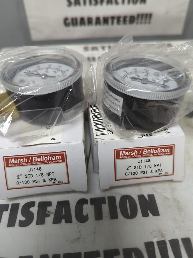 MARSH BELLOFRAM,J1148,2 INCH STD 1/8 INCH NPT PSI GAUGE LOT OF 2 NEW