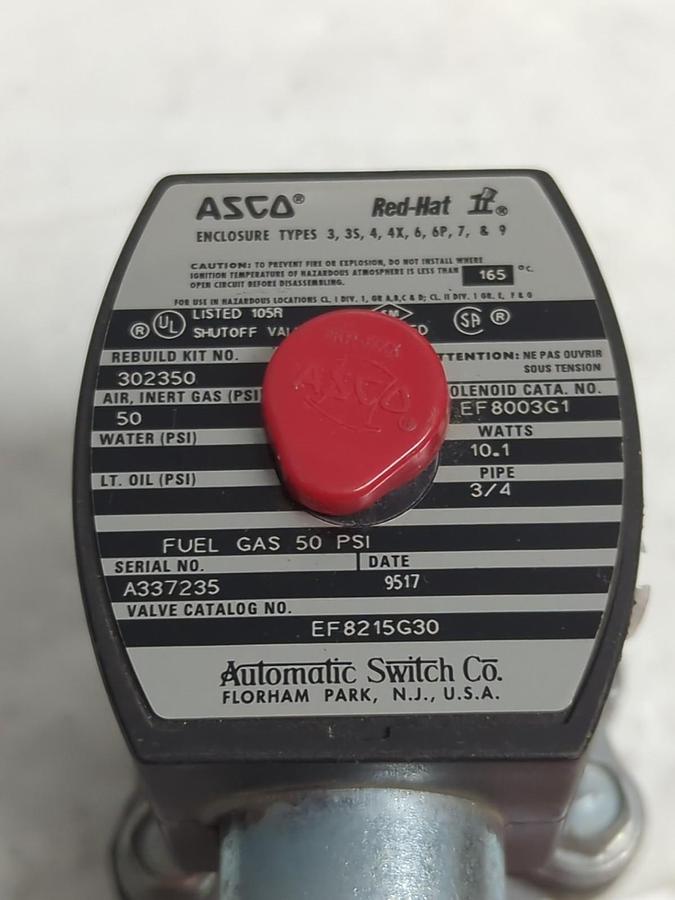 ASCO,EF8215G30,SOLENOID VALVE 50PSI 10.1WATTS 3/4 INCH PIPE NOS
