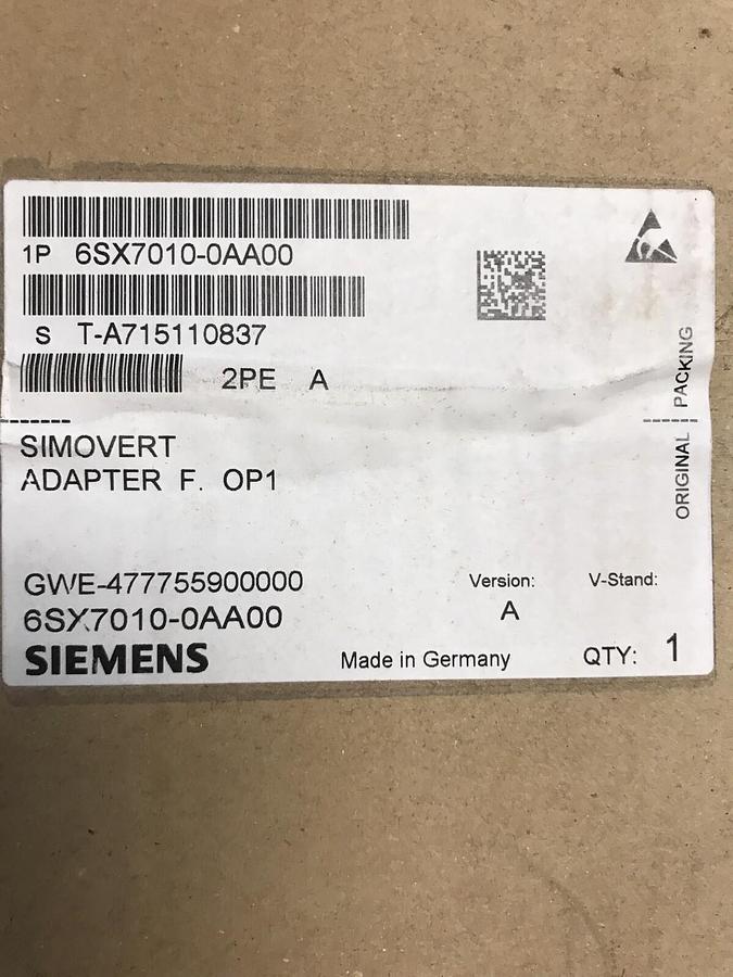 Used Siemens,6SX7010-0AA00,Simovert Adapter Sealed NOS Version A