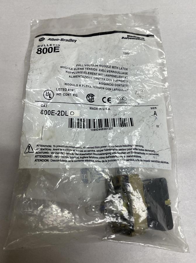 Used ALLEN BRADLEY,800E-2DL0,FULL VOLTAGE MODULE WITH LATCH NOS