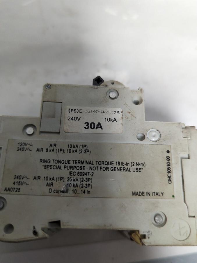 Used MERLIN GERIN,60298,CIRCUIT BREAKER D 30A 240V PRE-OWNED