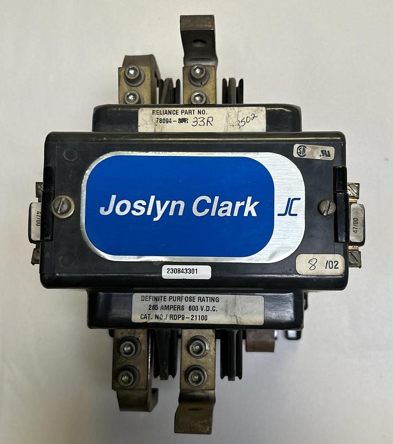 Used JOSLYN CLARK,RDP9-21100,CONTACTOR 265AMP 3POLE 600VDC