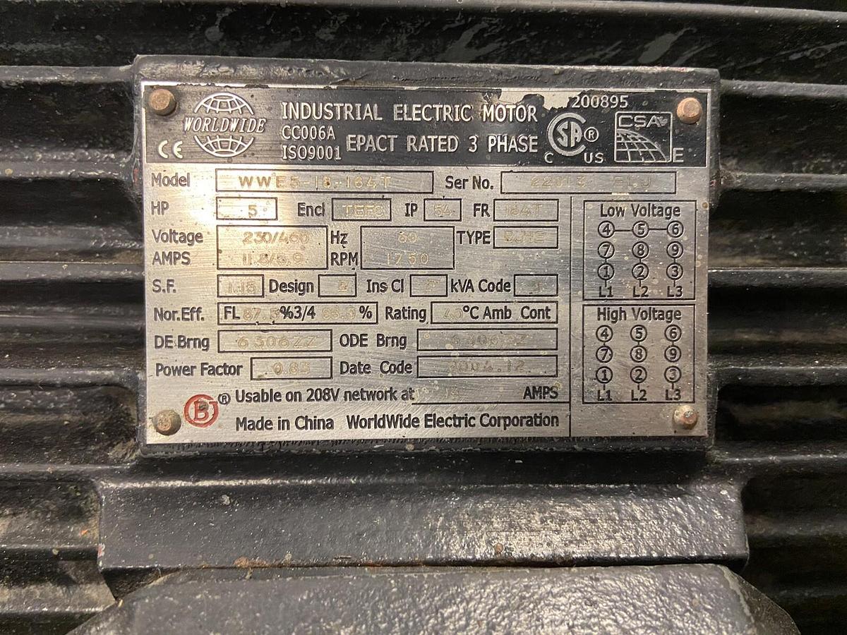 Used Worldwide,WWE5-18-184T,Motor 5HP 230/460V 1750RPM Frame 184T